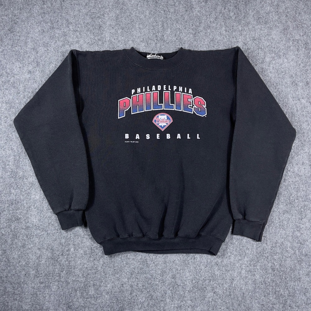 Philadelphia Phillies Sweatshirt Puma Mens M Black Vintage 2000 MLB Baseball